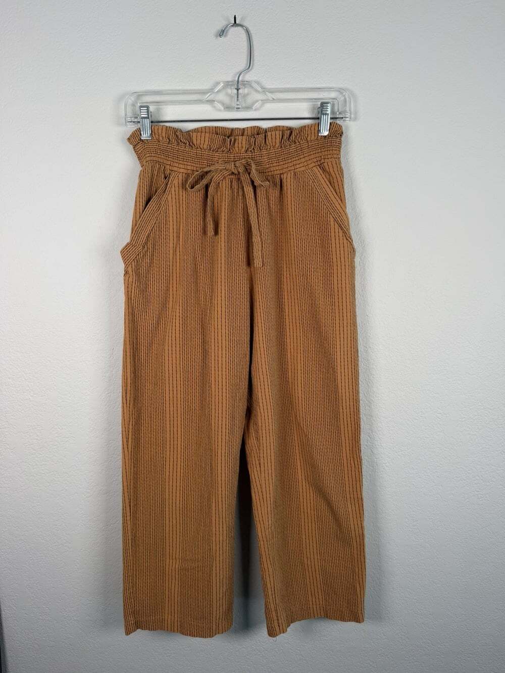 Sienna Sky Women's Capri Pants burnt orange Striped Elastic Waist Pockets Medium